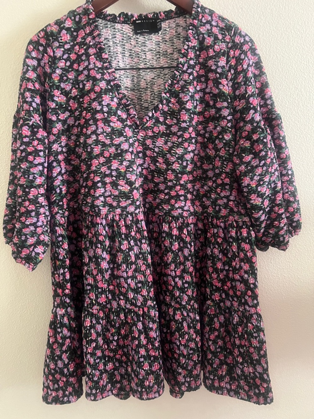 Zara Kids Black Dress with Pink Floral Print
